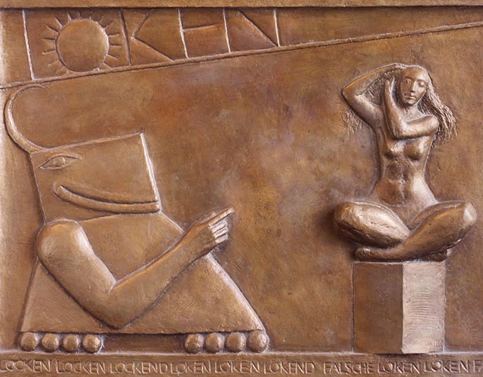 Relief aus Bronze mit Frau und Fabelwesen von Klaus Kütemeier